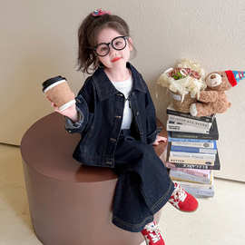 女童牛仔套装春秋2026新款小童洋气超好看韩版洋气春季女宝两件套