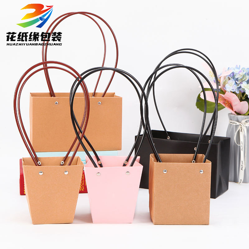 3.8女神节鲜花包装袋材料教师节花diy束包装230g厚牛皮手提袋批发