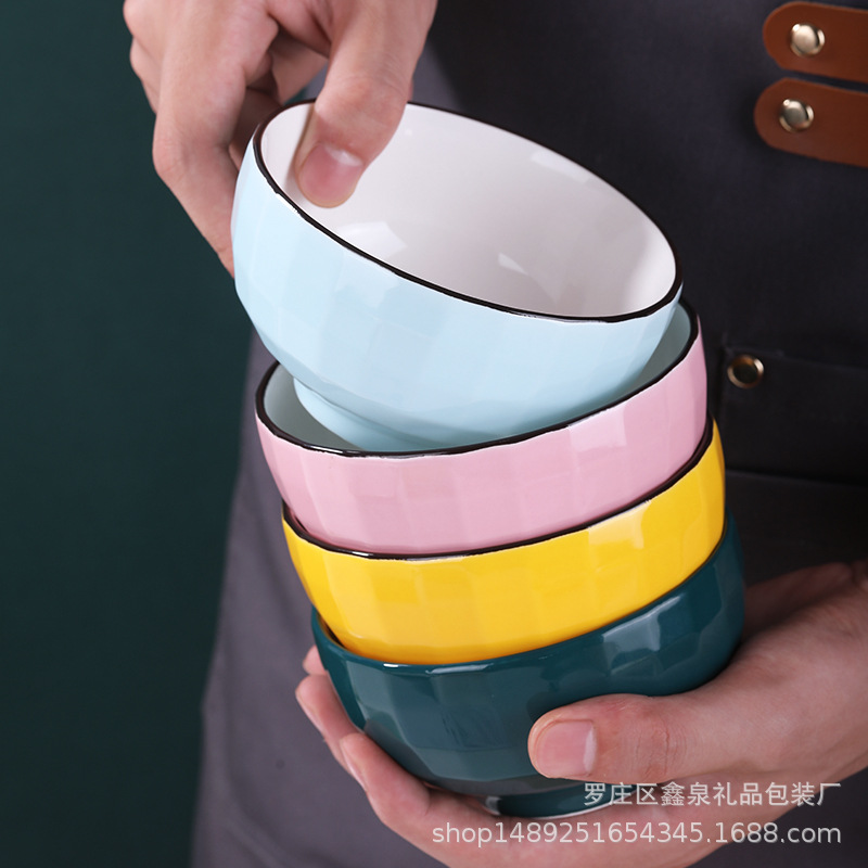 彩色钻石碗钻石盘创意陶瓷米饭碗fruit plate soup plate釉下彩