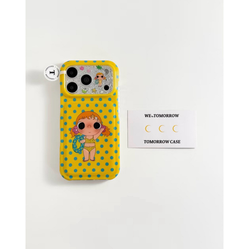 Cute blue polka dot swim ring case suitable for iPhone 17 Pro Max, Apple 16, 15 new model, 14 full protection