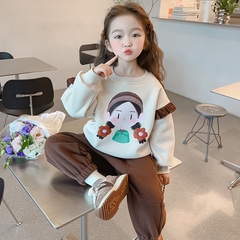 女童春裝套裝2024新款洋氣女寶寶春秋款加絨衛衣衛褲春季兒童衣服