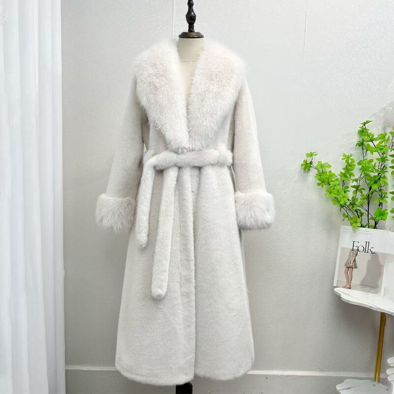New Mink Fur Outwear, Fur All-In-One Outer Wear, Mid-Length Large Fur Collar, Stylish Imitation Fox Fur Collar Outwear, Winter