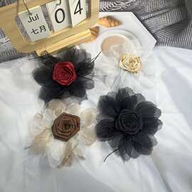 黑色布艺玫瑰花朵diy手工羽毛头饰配件服饰辅料红色鞋花配饰批发