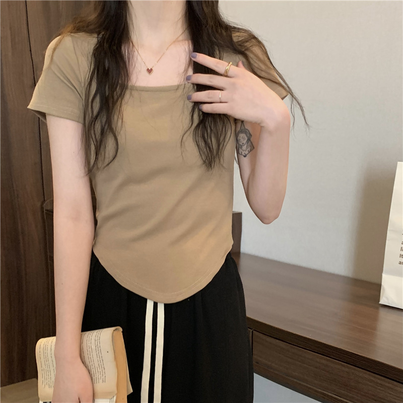 175g Weight Short Sleeve Sleeve Length Polyester Fabric Type Short Top Length T-shirt Tops Type Casual, Daily Occasion Square Neck Neckline Slim Fit Type Solid Color Pattern Spring, Autumn Season Women's Gender Casual, Simple Style Style Wholesale Women's Casual Simple Style Solid Color Short Sleeve T-Shirts 13