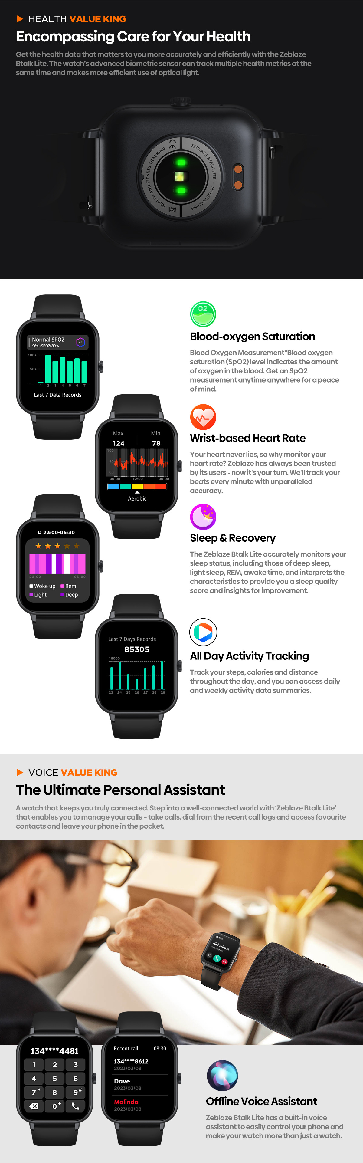 Zeblaze Btalk Lite smartwatch Bluetooth call 24-hour heart rate monitoring blood oxygen waterproof outdoor_voghion.com
