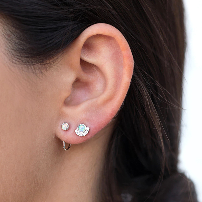 Korean Circle Opal Opal Exquisite Earrings Simple Stud Earrings Ear Jewelry display picture 5