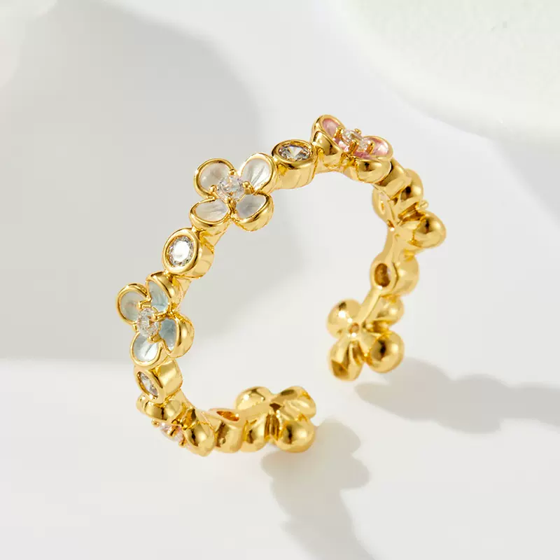 灵动甜美滴油花朵开口戒指点亮指尖时尚百搭可调节指环新款食指戒