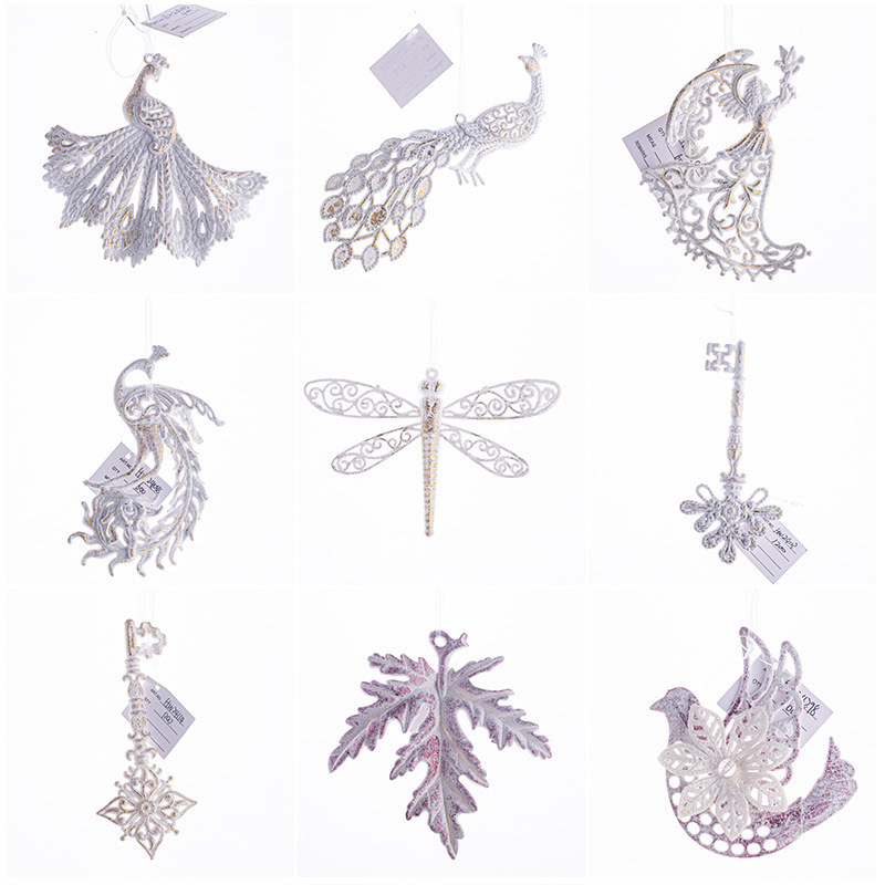 INS plástico personalizado oro rosa inglés celebración lema Navidad escena Pavo Real colgante mariposa libélula regalo al por mayor