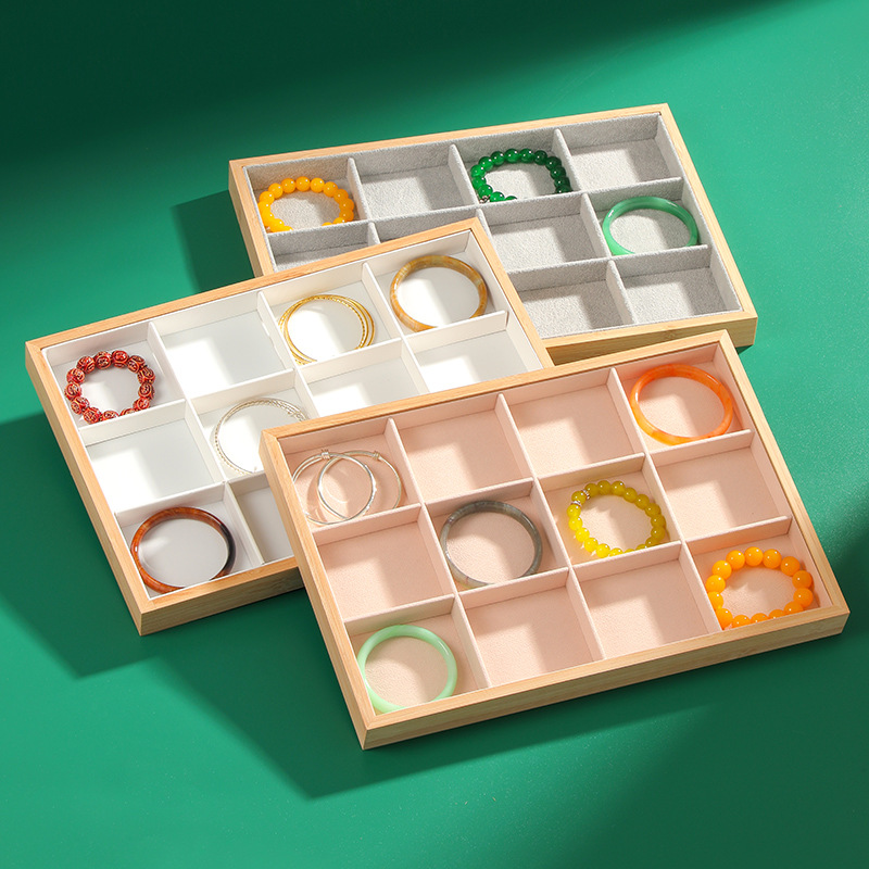 竹木12格首飾盤手鐲展示盤手串托盤手鍊收納盤珠寶飾品陳列看貨盤