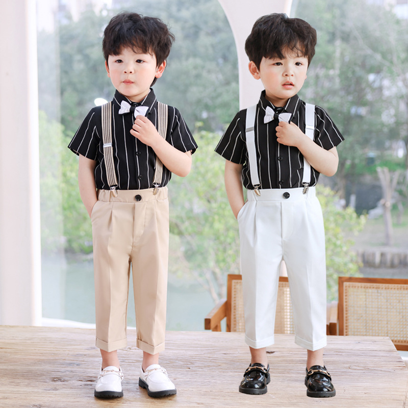 男童背帶褲套裝夏季新款中小童幼兒園西服演出表演西服主持人禮服