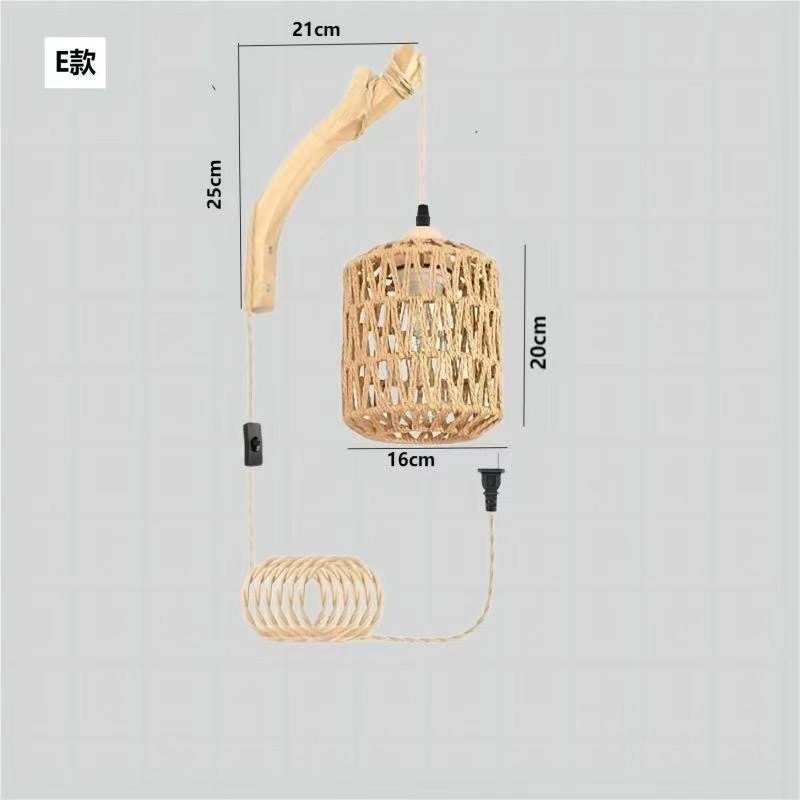 Retro estilo japonés cama de bambú lámpara de pared de cabeza comedor lámpara de vidana dormitorio de madera granja rural interior lámpara de pared de fondo