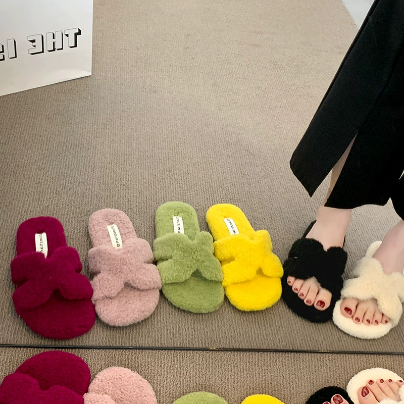 Осенний взрыв 7-цветные искусственные короткие плюшевые тапочки женские 2023 новые H-образные замши