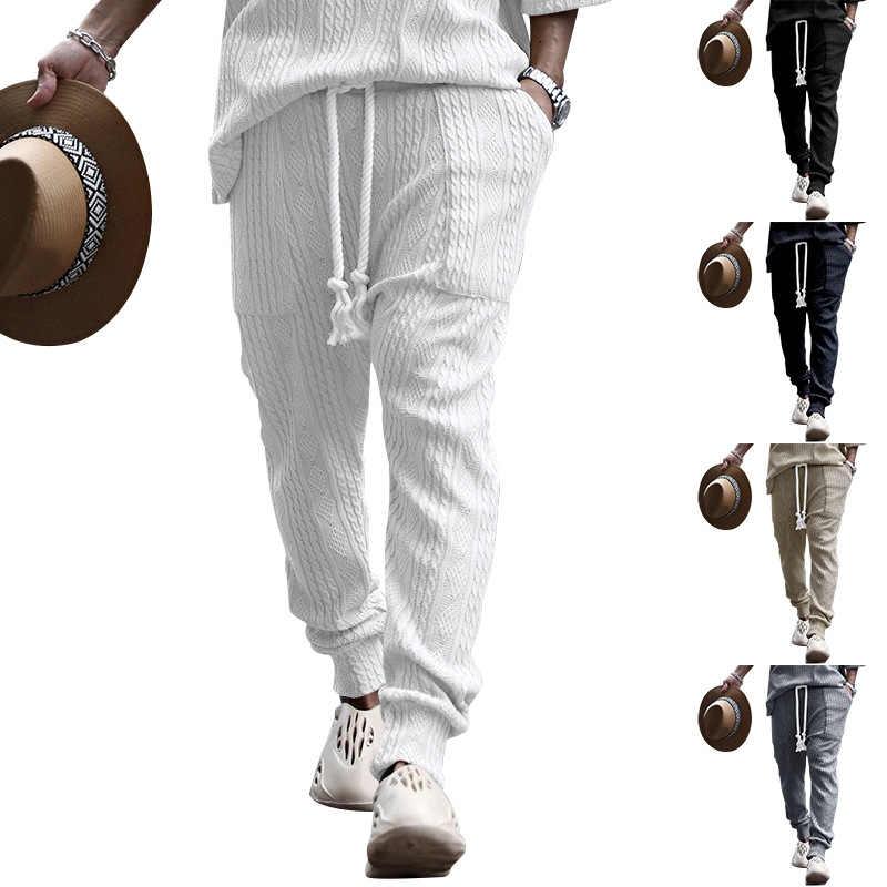 Men's Jacquard Jogger Pants, Casual Trousers With Drawstring_voghion.com