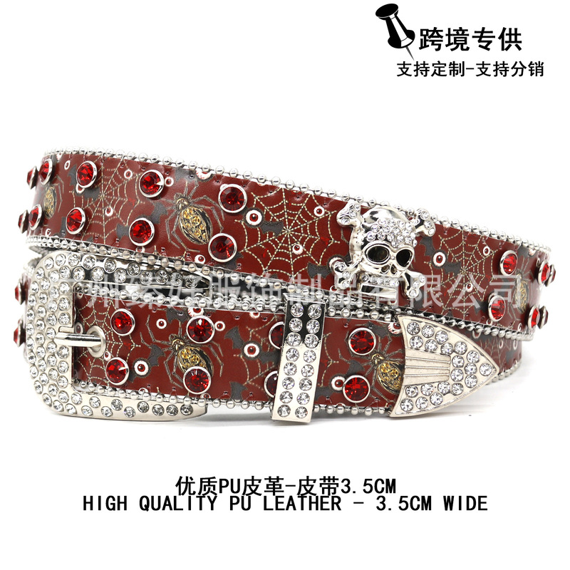 Cross-border Rhinestone Skull High-end Sense Belt Men's Punk Fashion Loose dress Belt Women's Support Customization