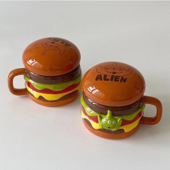 輸出陶磁器コップアニメ三眼仔ハンバーグマグカップ立体コーヒーカップ水杯陶磁器カップ蓋カップ