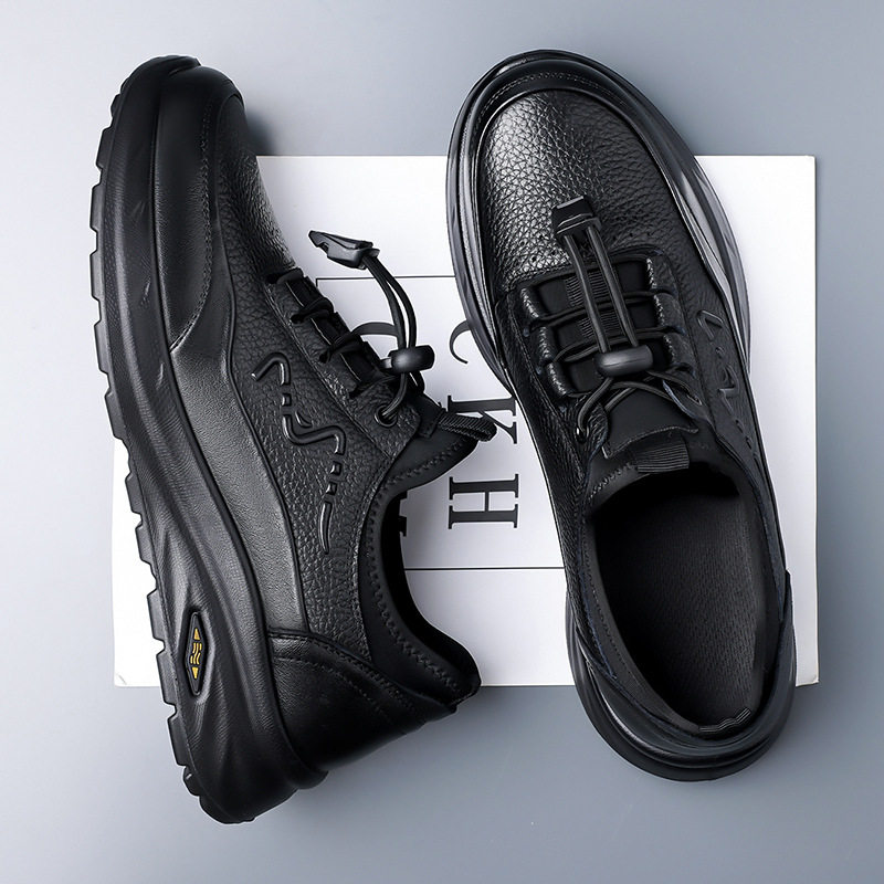 Giày lười nam da bò thật đế mềm chống mài mòn, đế dày nhẹ, kiểu slip-on — D1825 Đen