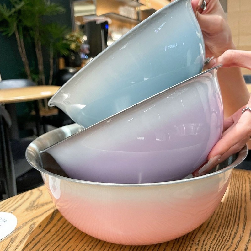メーカー新製品 目盛り付き304ステンレス製グラデーションカラーサラダボウル 高級感のある家庭用3点セット 丸型ボウル|undefined