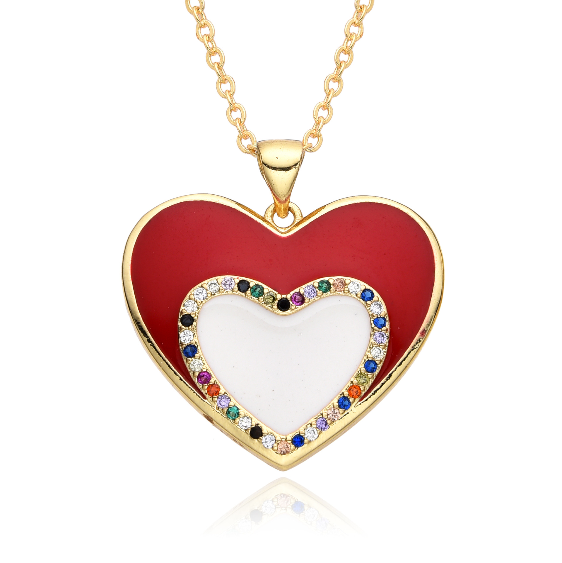 Zircon Inlay Material Copper Inlay Heart Shape Zircon Pendant Necklace