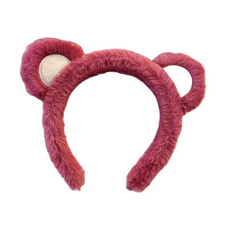 Oso de fresa cara lavado diadema banda de pelo de las mujeres Otoño e Invierno máscara banda de pelo 2022 nueva fresa horquilla de felpa