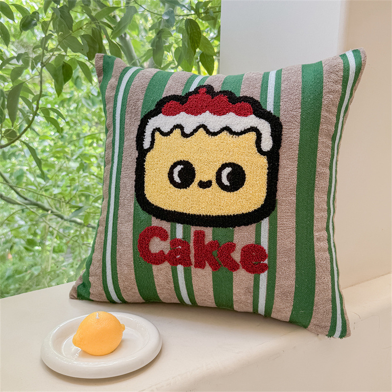 ドーパミンストライプアップルタオル刺繍入りクラウドベルベットリビングルームベッド背もたれソファクッション枕漫画刺繍|undefined