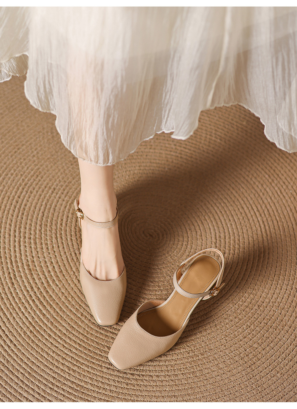 Sandal cao gót nữ mũi nhọn quai ngang kiểu Hàn Quốc — màu trắng ngà chi tiết 9