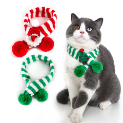 Pet knitted wool striped Christmas scarf cat dog Christmas tree elderly adjustable collar bib foreign trade