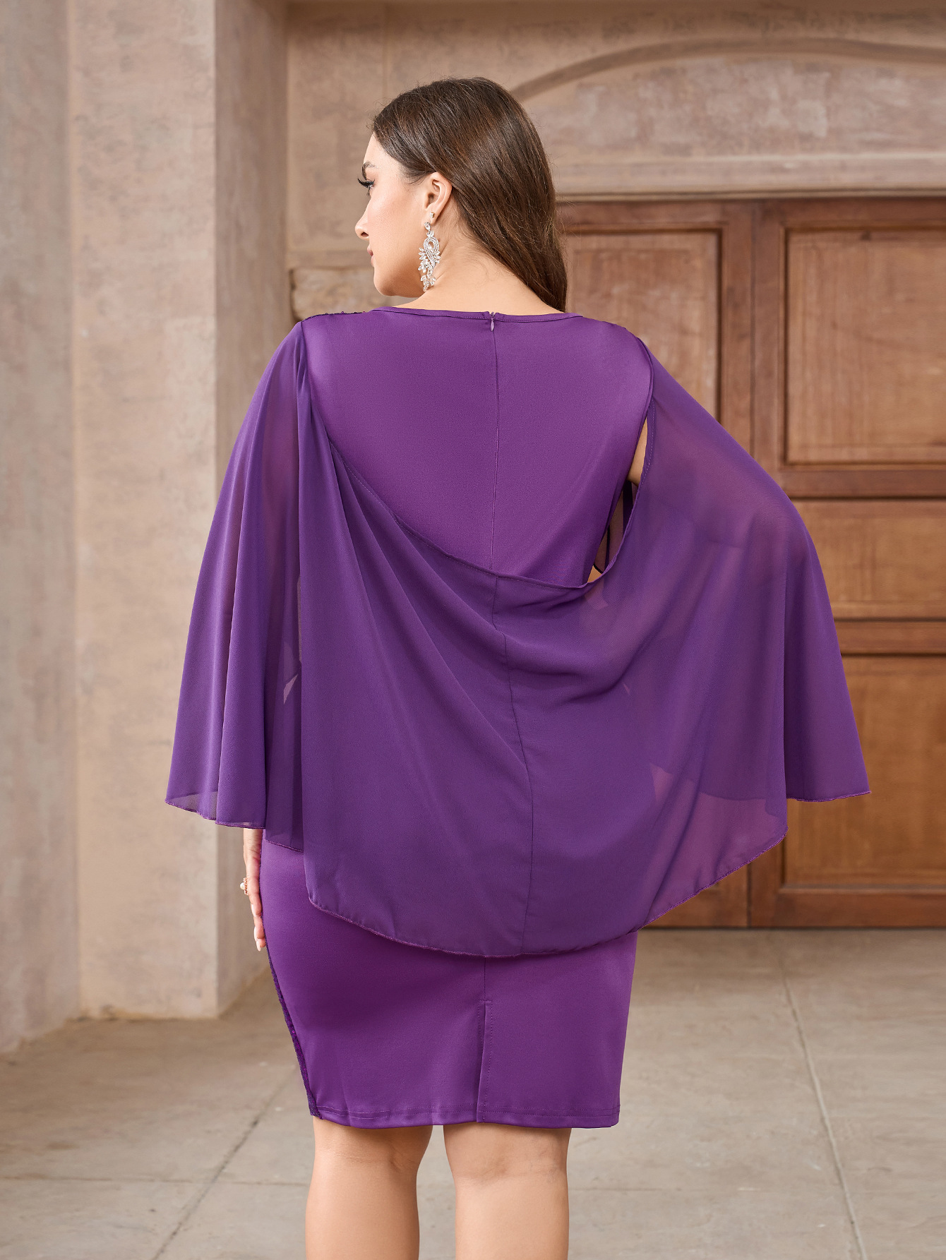 Vestido de tamaño grande comercio exterior europeo y americano nuevo estilo de ropa de mujer de cuello redondo de chiffón chal de pañuelo delgado falda corta fiesta image 3