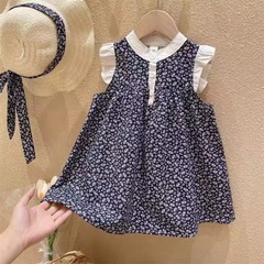 Ladies' Floral Print Dress with a High-End Summer Vibe 2024 New Arrival Korean Style Fashion Baby Girl Thin Sleeveless Princess Dress