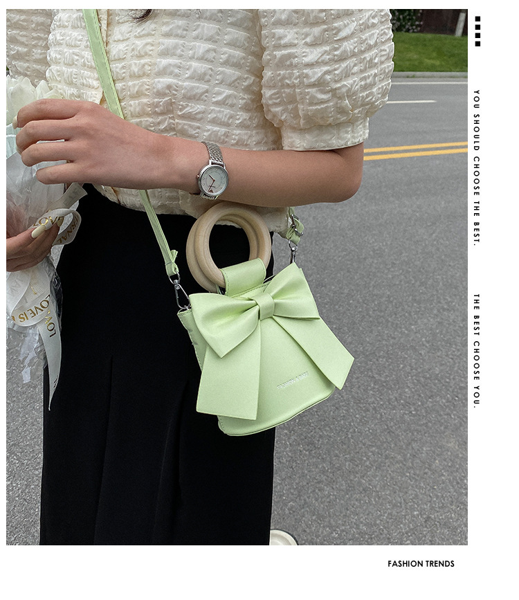 455g Weight Synthetic Leather Lining Material Sewing Thread Fashion Element Magnetic Buckle Closure Type Single Shoulder Strap, Double Handle Strap Type Bucket Bag Bags Type Casual Occasion Pu Leather Material Bow Knot Pattern All Seasons Season Women's Gender Elegant Style Bucket Shape Small Size Women's Small Pu Leather Bow Knot Elegant Sewing Thread Bucket Magnetic Buckle Bucket Bag 8