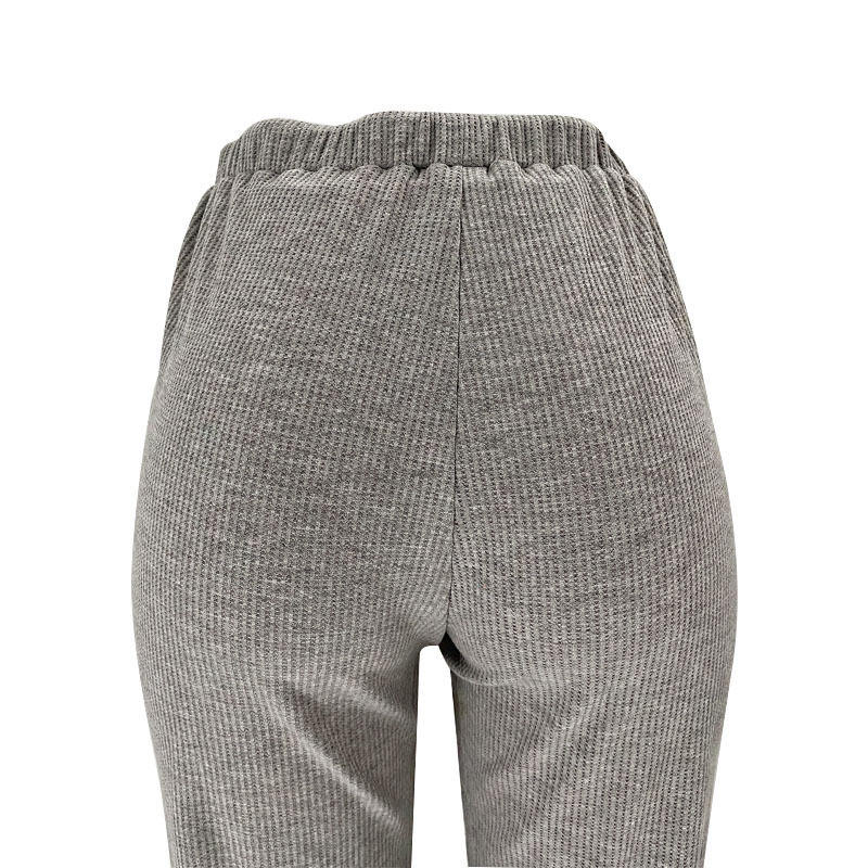 Spring Summer Solid Color Waffle round Neck Short Sleeve Women Clothing Casual Trousers Sets