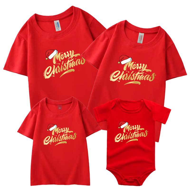 2022 Sombrero de Navidad Día de Año Nuevo feliz padre-hijo Camiseta de manga corta al por mayor verano Algodón fino ropa para niños transfronteriza europea y americana