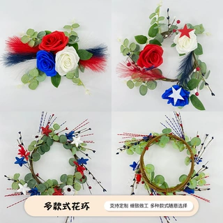 跨境仿玫瑰五角星花环家居门挂仿真绿植假花藤蔓商场摆件芦苇婚庆
