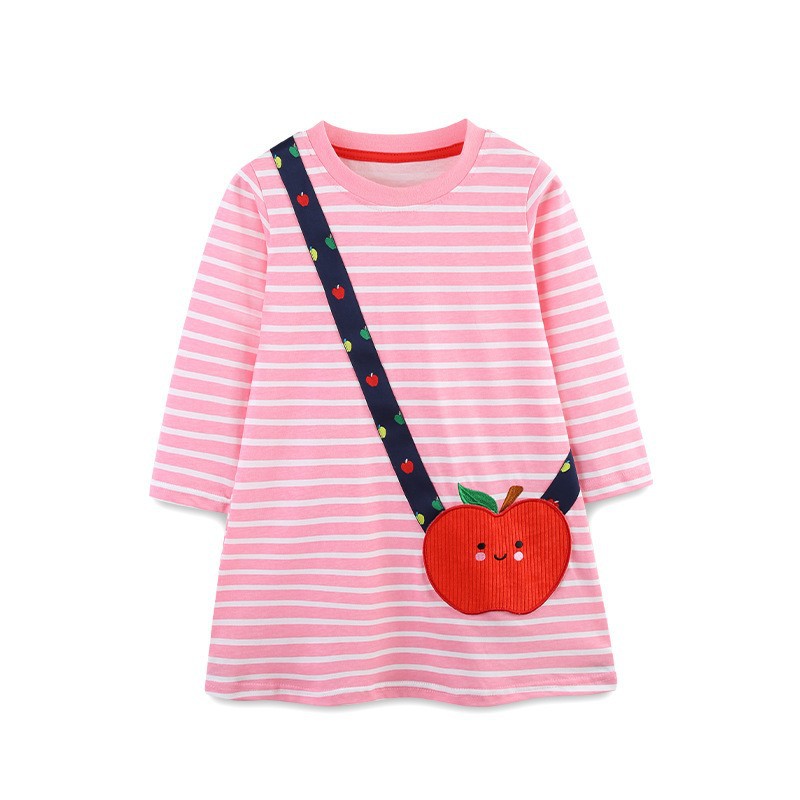 Otoño nuevo estilo vestido de niña parche de moda de estilo europeo y americano vestido de princesa para niños pequeños y medianos cuello redondo a rayas falda de manga larga para niños