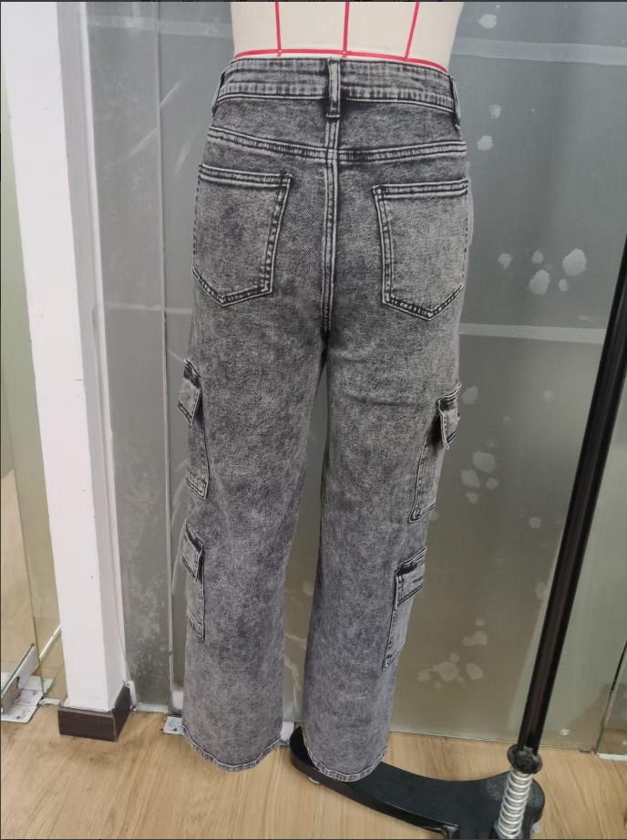 Women's Cargo Jeans High Elastic Multi Pocket Denim Trousers_voghion.com