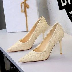 3739-50 European and American pointed shallow mouth slim heel super high heels fashionable design sense plaid suede sexy comfortable women's shoes
