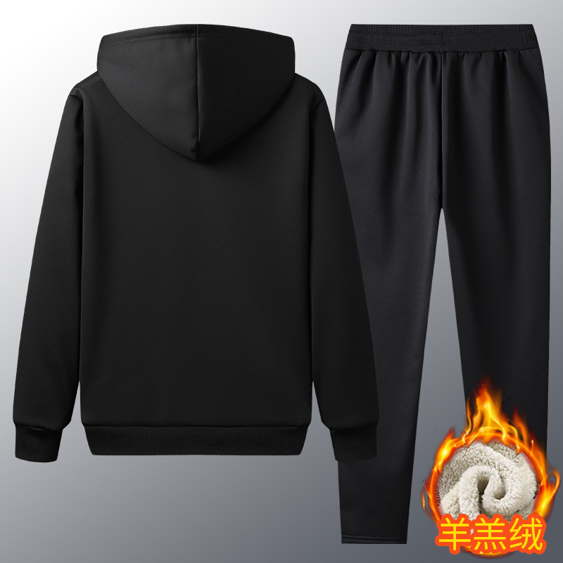 Trajes de invierno transfronterizos de cordero de gran tamaño, traje de cachemira para hombres, traje de ocio deportivo de cachemira grueso, chaqueta con capuzas para hombres, pantalones para hombres