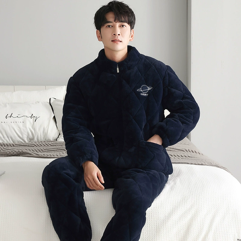 Зимний коралловый бархатный стеганый тёплый фланелевый пижама, плюс размер