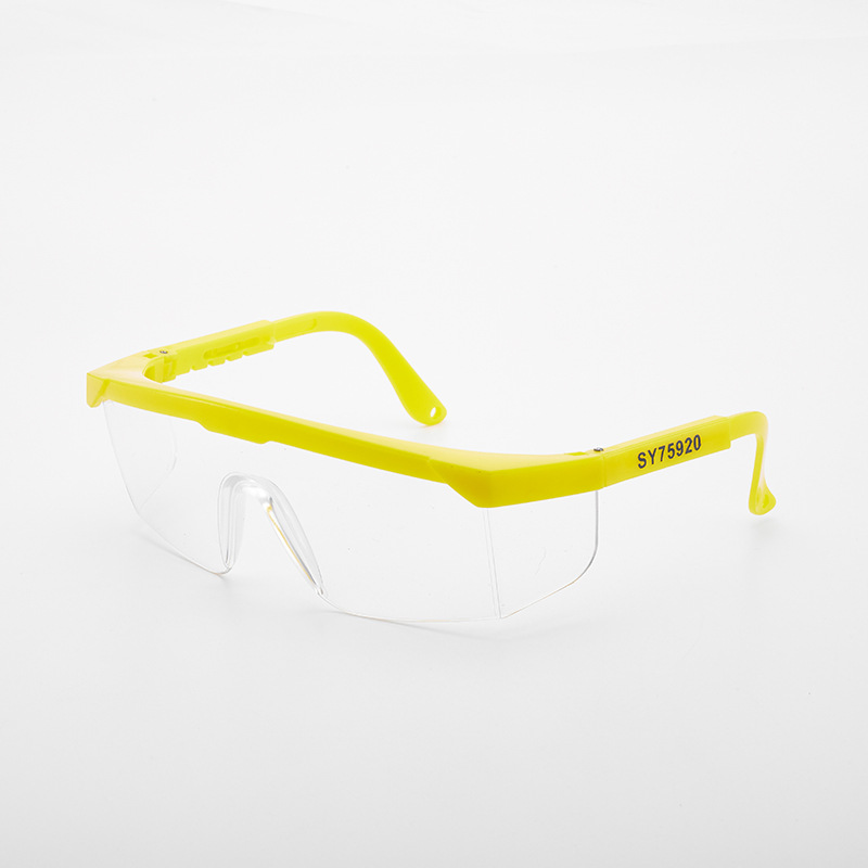 Factory adjustable-leg glasses, black frame, white lenses, splash-proof safety goggles, dust protection, adjustable legs, protective glasses