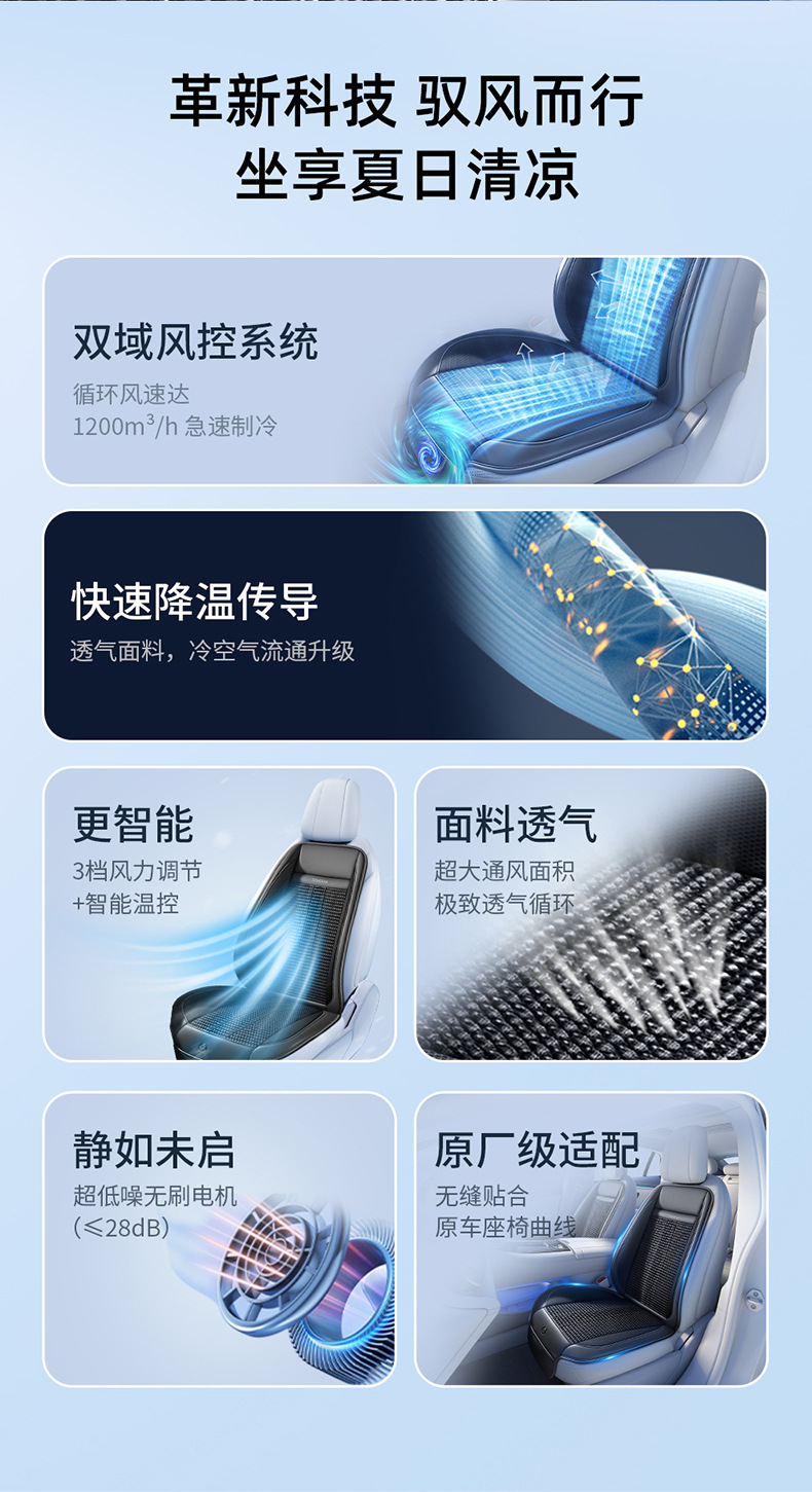 New product: Cross-border car seat cushion for summer, cool and ventilated, with massage function, breathable, cooling fan, and ice silk material for the car