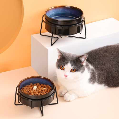 Ceramic cat bowl, cat food bowl, dog bowl, dog bowl, drinking bowl, food bowl, cervical vertebra protection pet supplies, ceramic double cat bowl