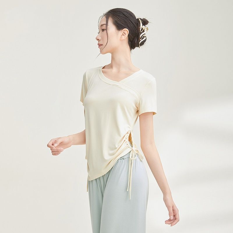 Modern Dance Costumes for Female Teachers, Ethnic Tops, Chinese Dance Attire, Classical Dance Short-Sleeve Practice Wear