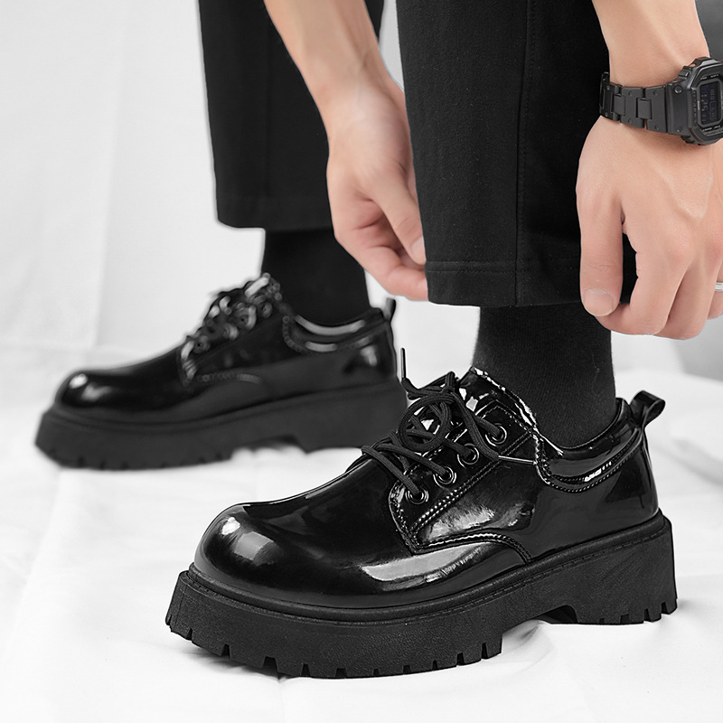 Nuevos zapatos de cuero para hombres de otoño vestido de negocios británico derby gran cabeza casual piel clara cara brillante negro puro zapatos de desfile