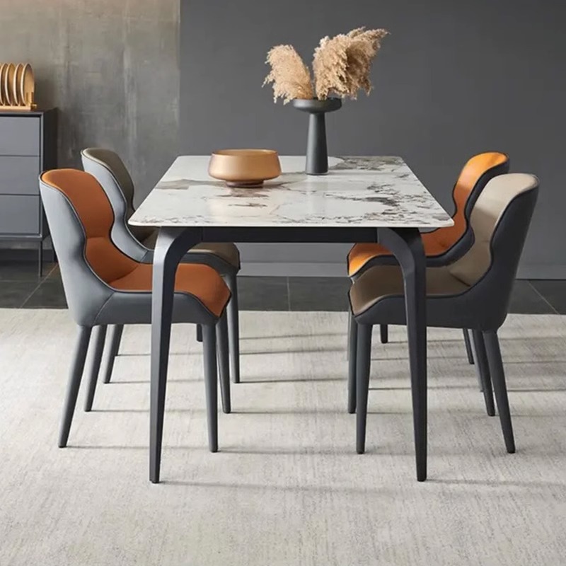 设计师TJKMLB768#意式极简轻奢餐桌椅组合岩板餐桌简约长方形家具