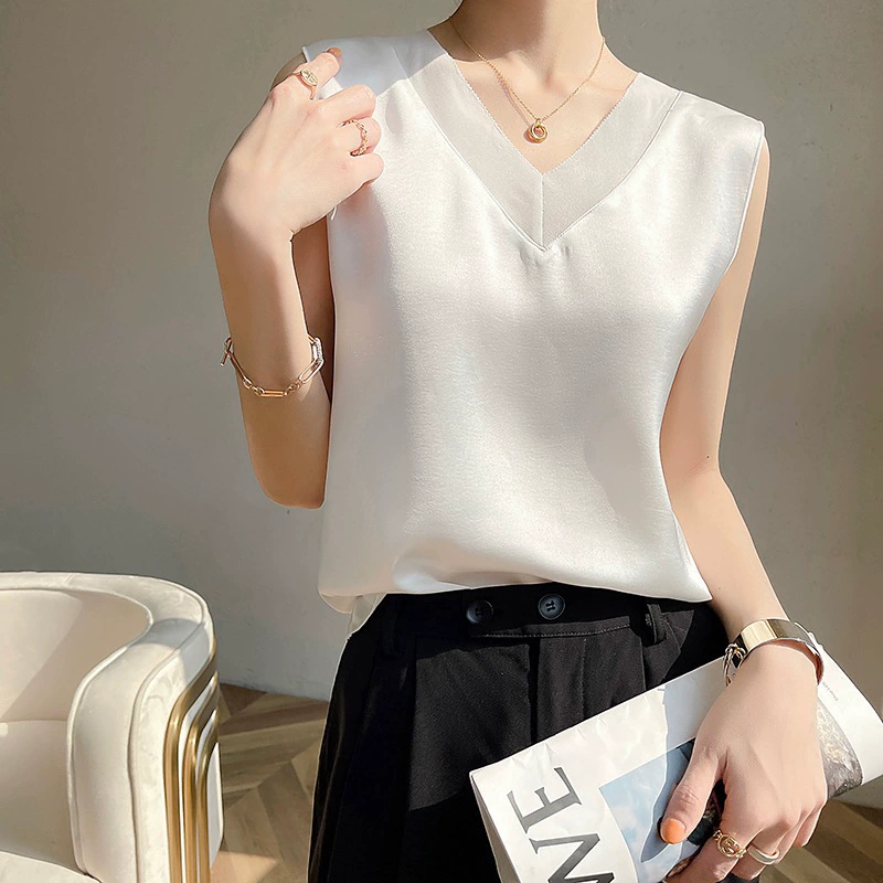 V-образный воротник женский 2025 новый летний сетчатый пряжа без рукавов