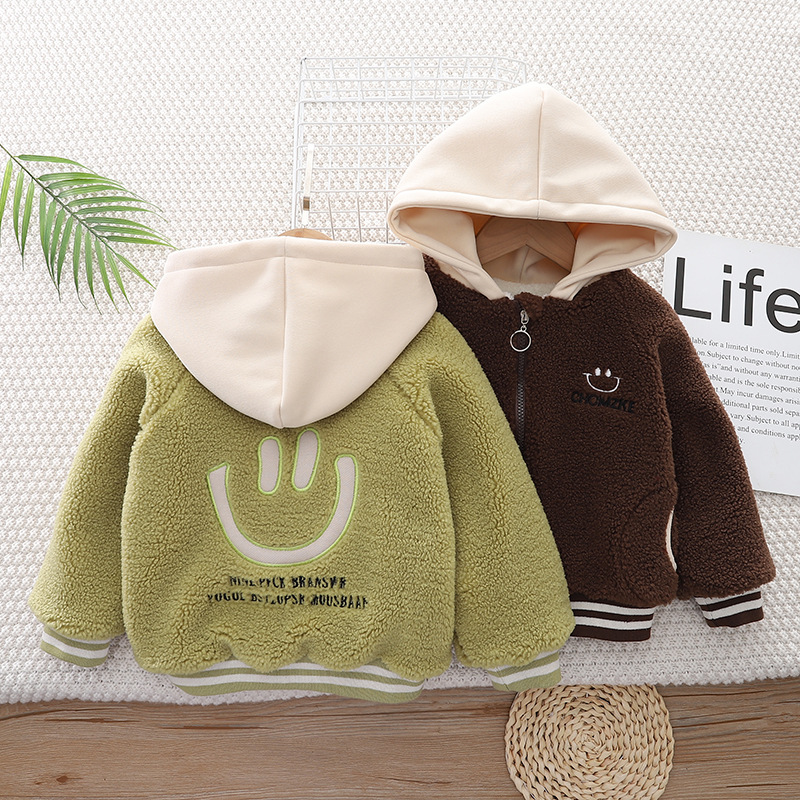 Bebé otoño e invierno nuevo abrigo niño niña más terciopelo grueso rebeca cálida suéter casual con capucha para niños
