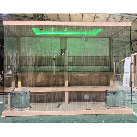 Sauna de teca de lujo canadiense importada personalizada con horno de sauna de Havia, piedra cultural, estrella