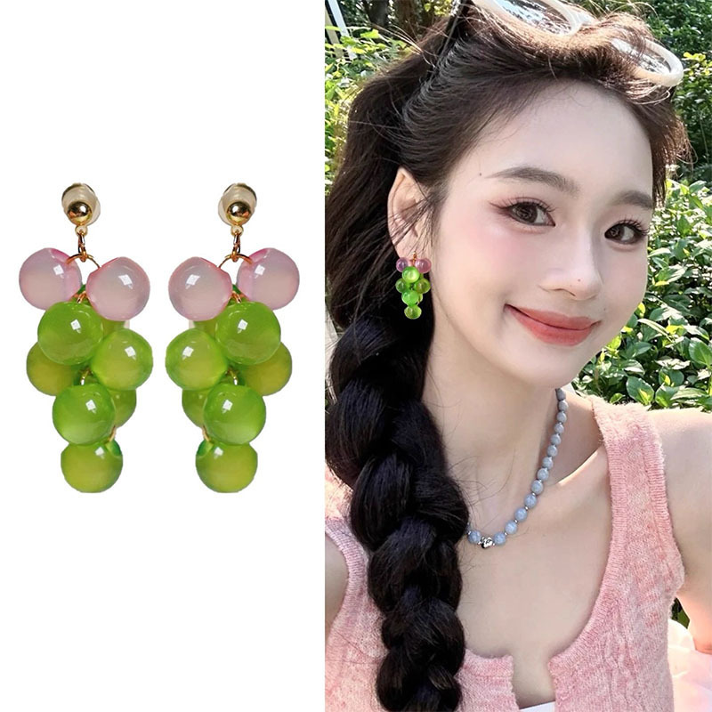 春夏树脂清新葡萄串水果耳钉女小众设计感高级气质百搭森系耳饰|undefined