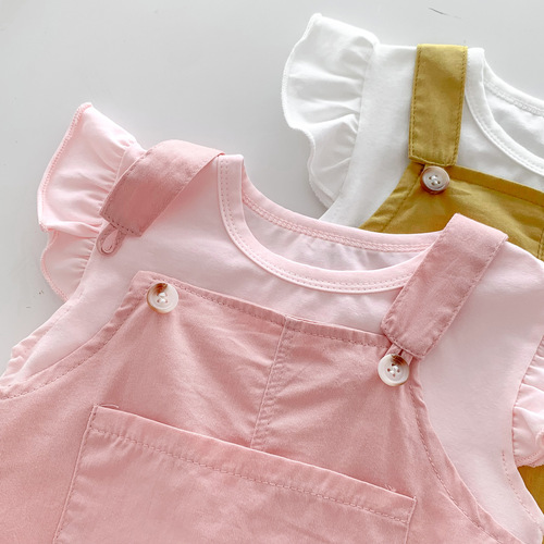 Korean style children's clothing summer baby sling jumpsuit shorts newborn boys and girls cotton outdoor crawling clothes