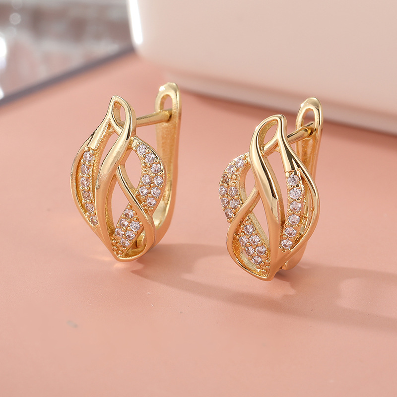Chenyue Cross-Border Earrings European and American Crystal Leaf Copper Earrings Factory Direct Sale Ear Hoops