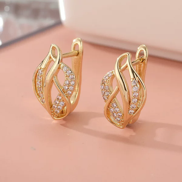 Chenyue Cross-Border Earrings European and American Crystal Leaf Copper Earrings Factory Direct Sale Ear Hoops